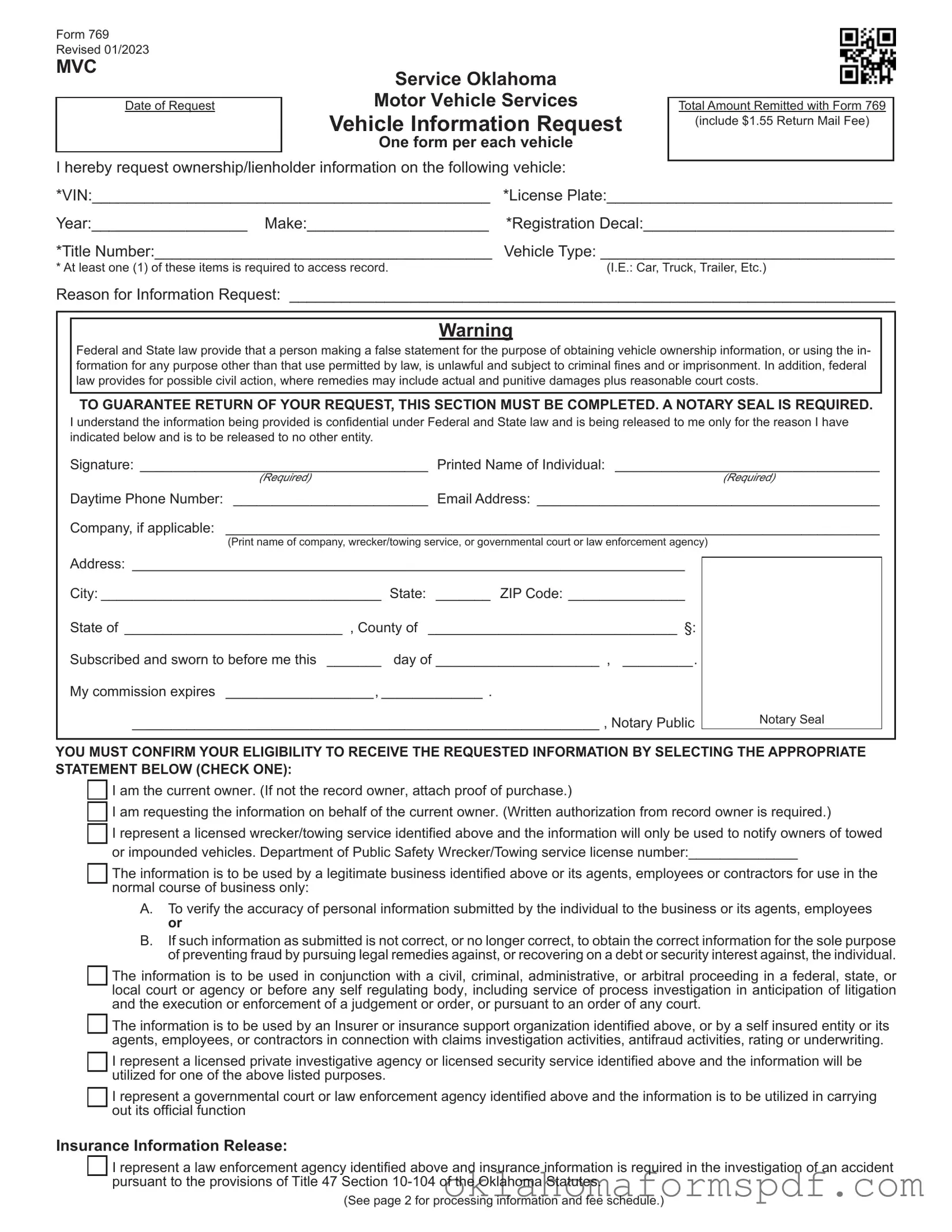 Fill Out a Valid 769 Oklahoma Form
