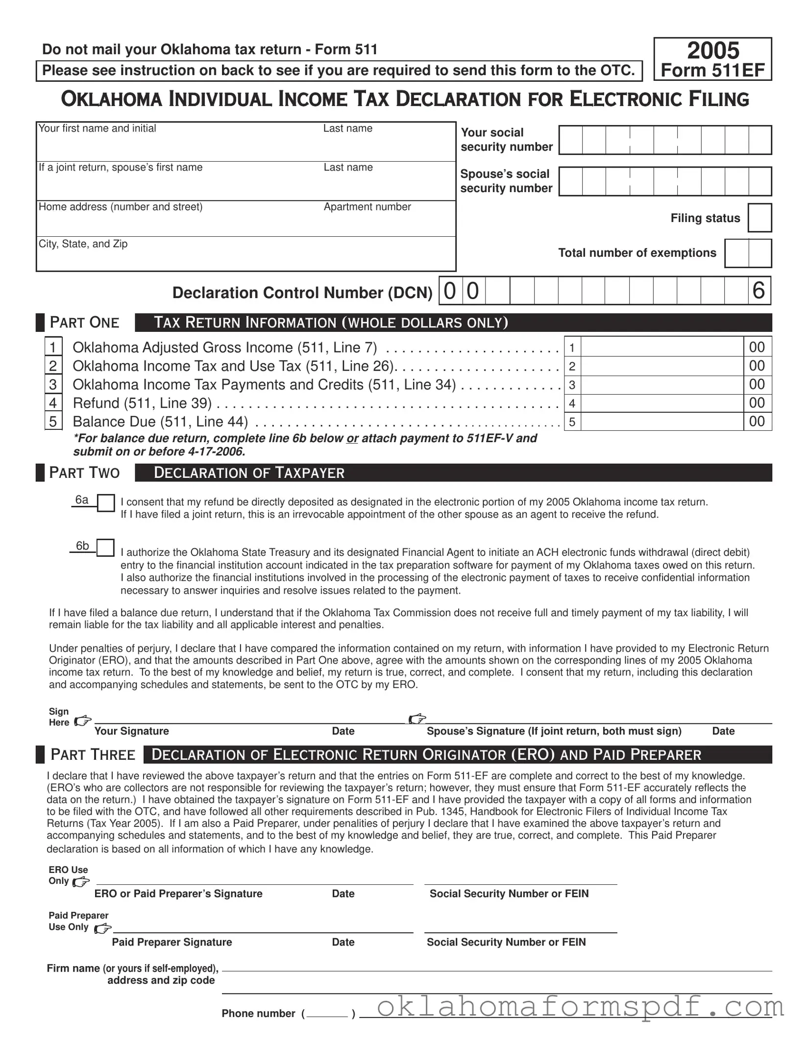 Fill Out a Valid Oklahoma 511Ef Form