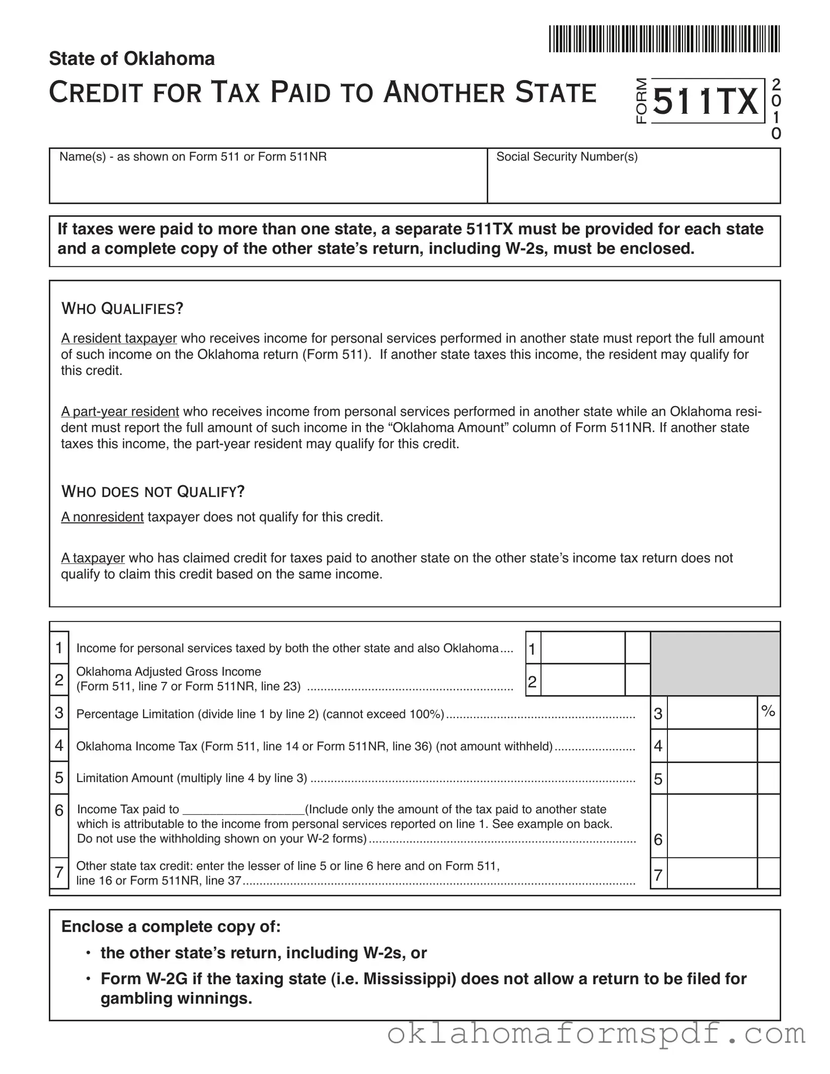 Fill Out a Valid Oklahoma 511Tx Form