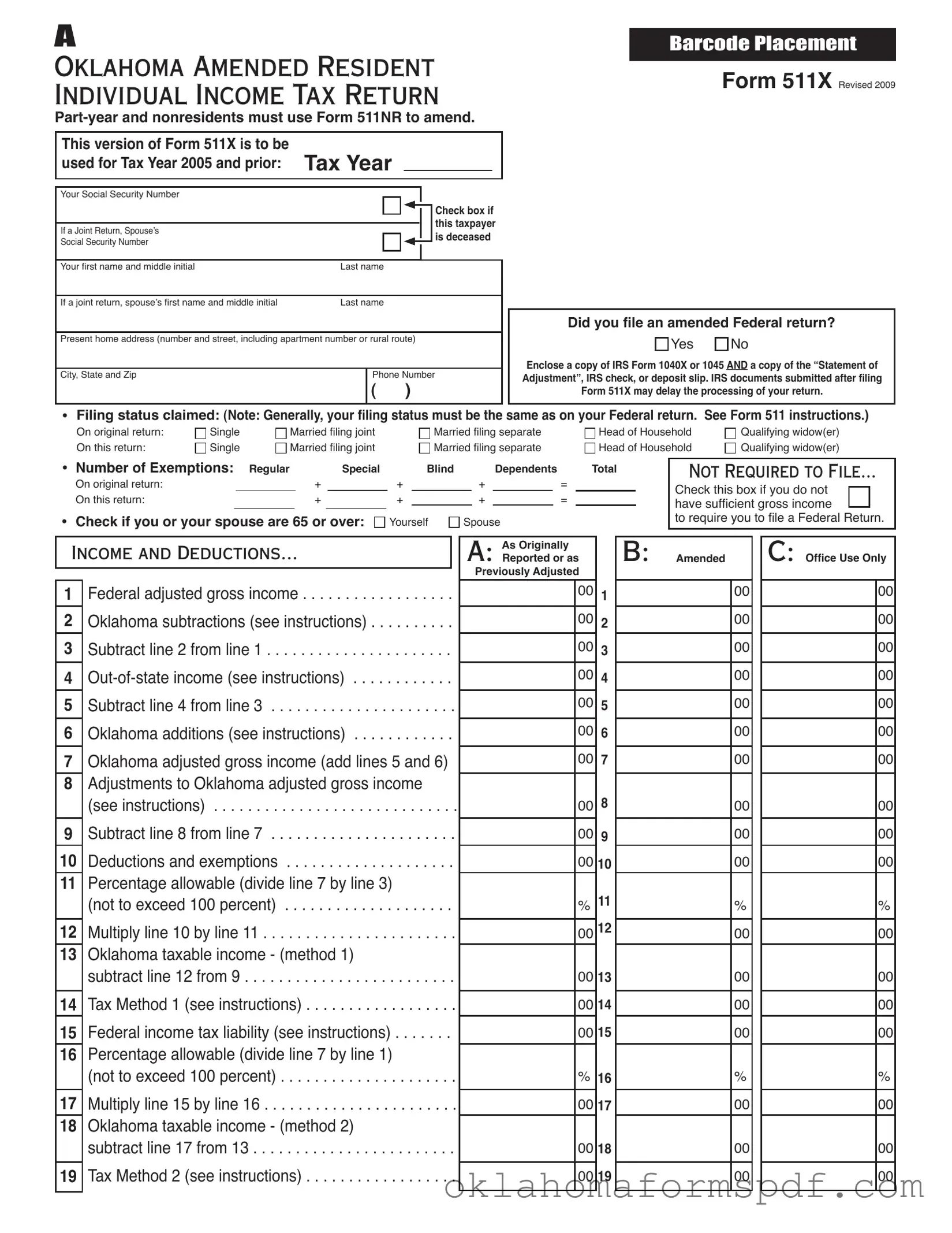 Fill Out a Valid Oklahoma 511X Form