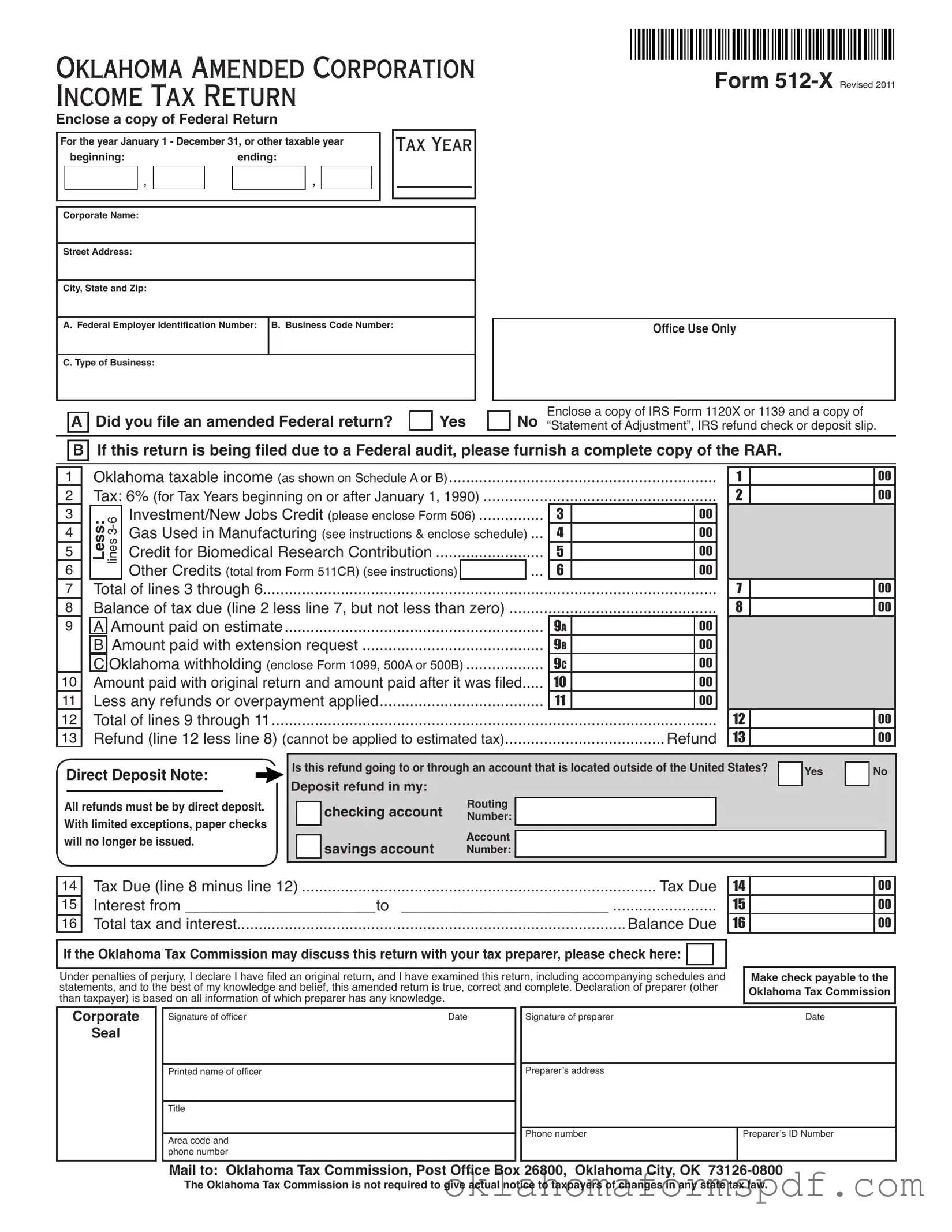 Fill Out a Valid Oklahoma 512 X Form