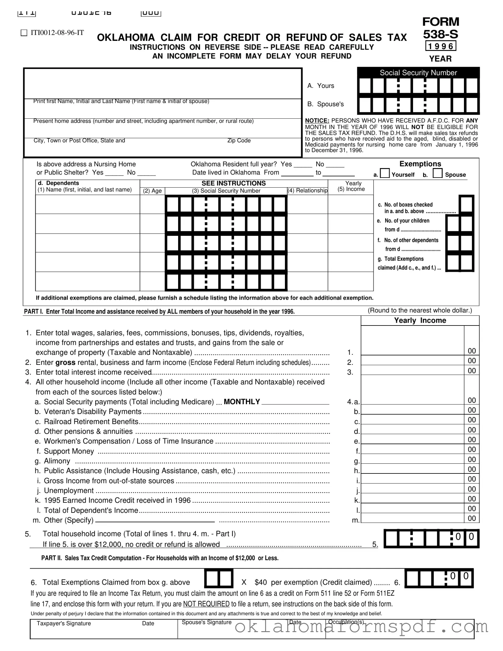 Fill Out a Valid Oklahoma 538 S Form