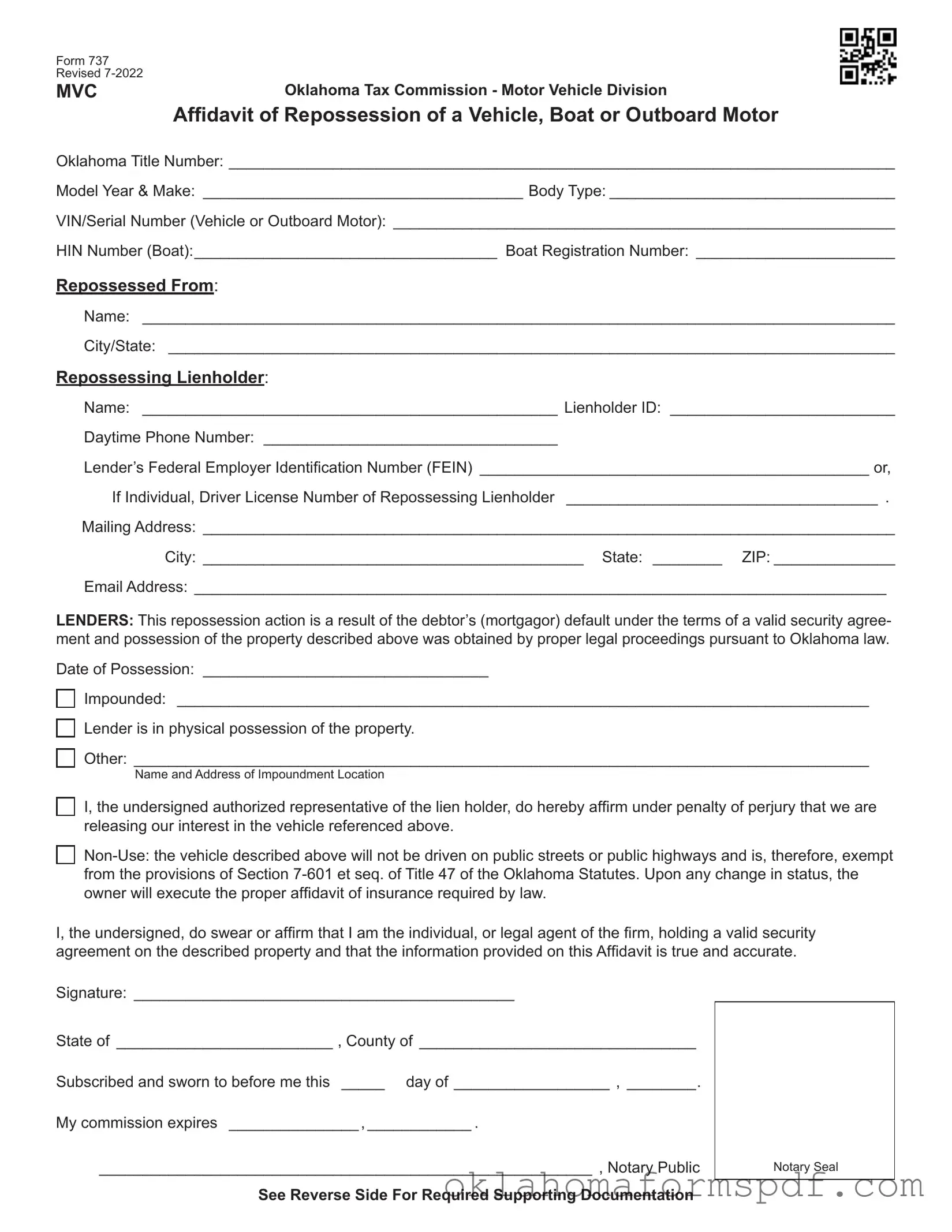 Fill Out a Valid Oklahoma 737 Form