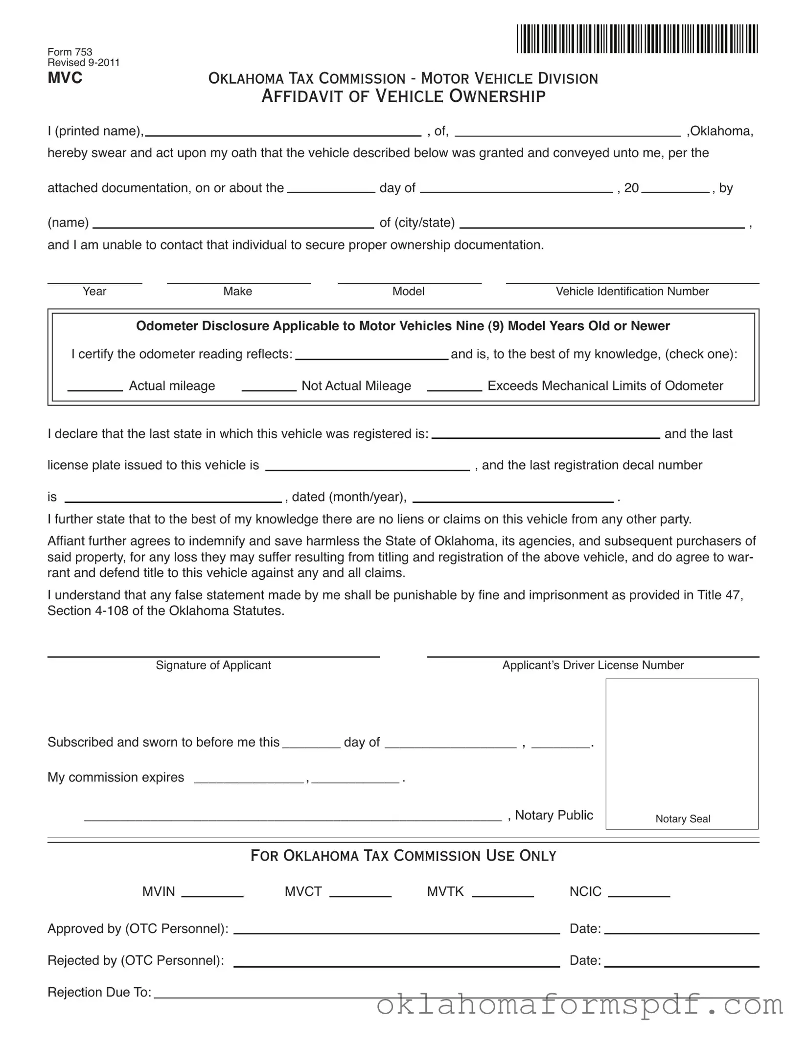 Fill Out a Valid Oklahoma 753 Form
