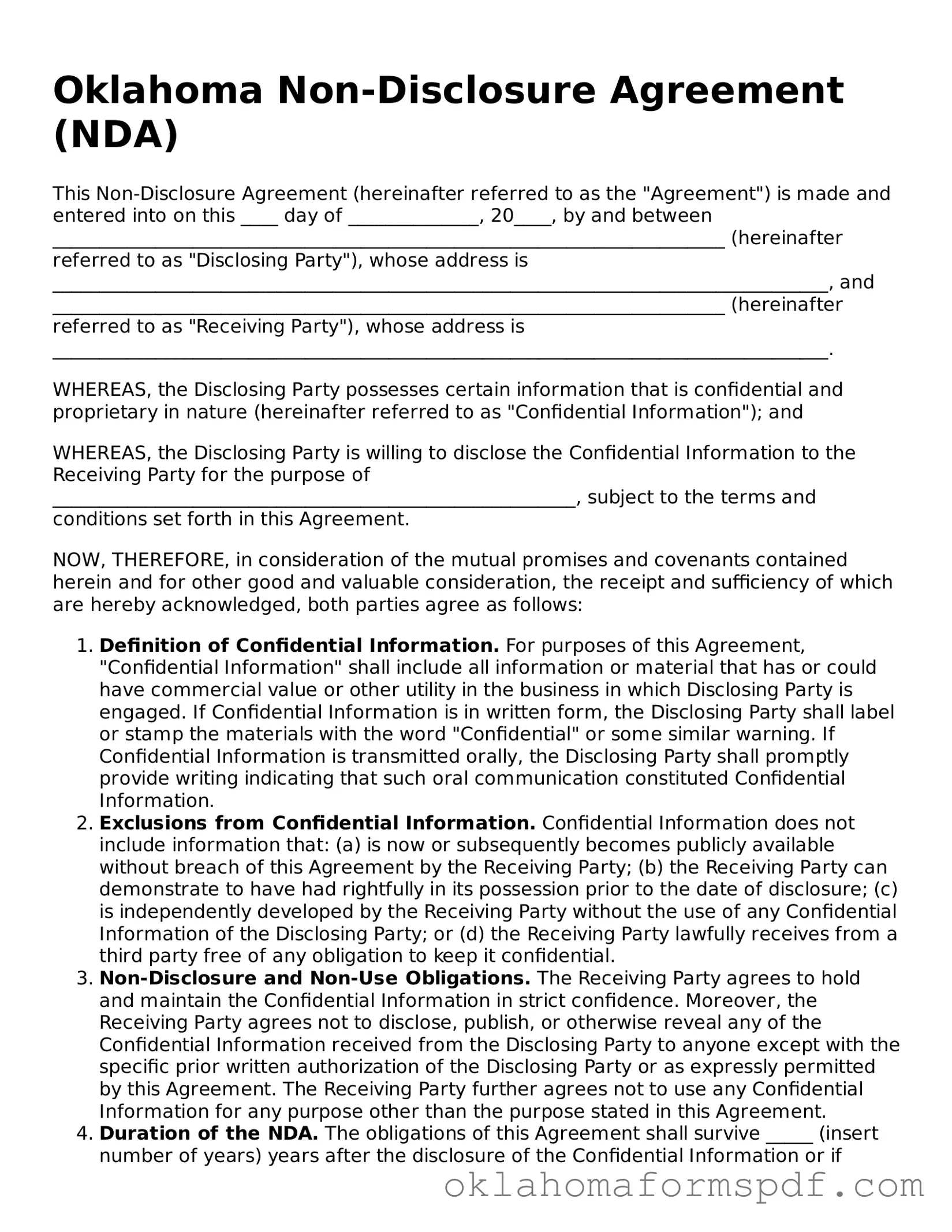 Attorney-Verified Non-disclosure Agreement Form for the State of Oklahoma