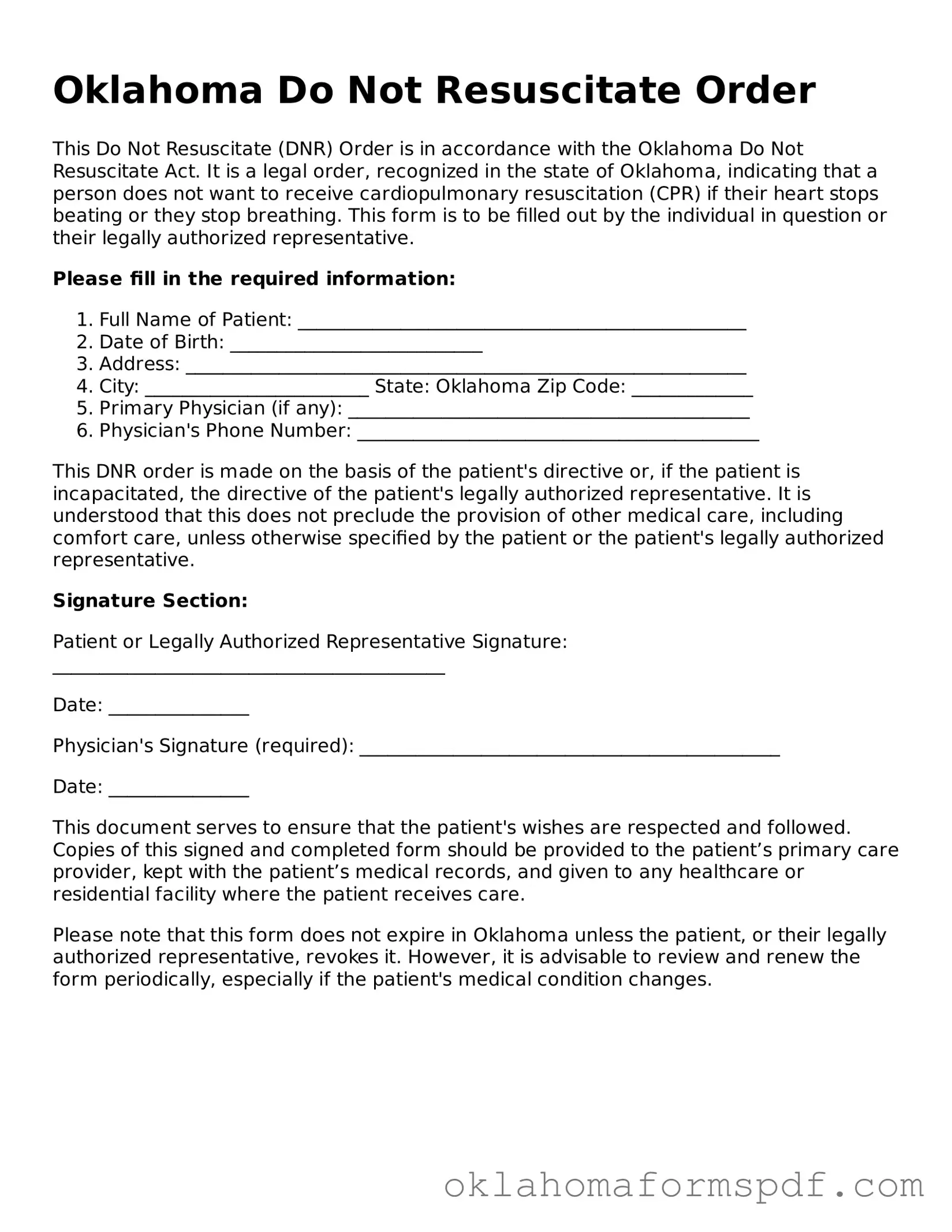 Attorney-Verified Do Not Resuscitate Order Form for the State of Oklahoma