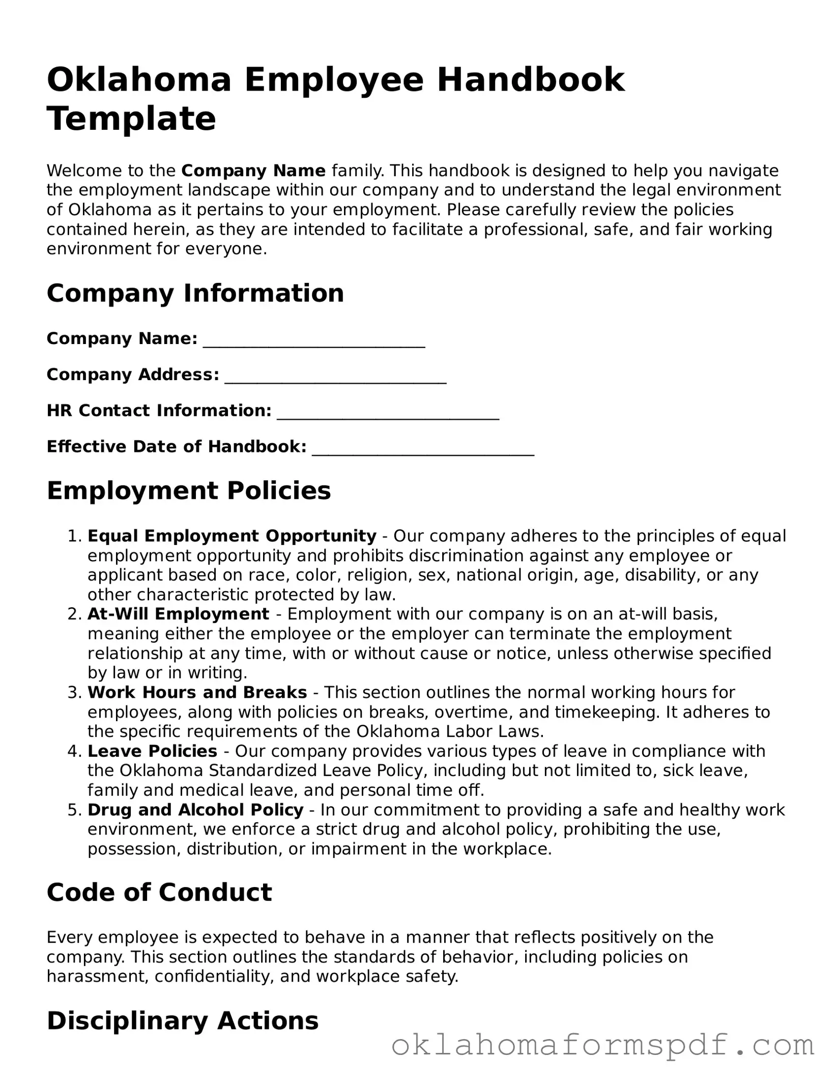 Attorney-Verified Employee Handbook Form for the State of Oklahoma