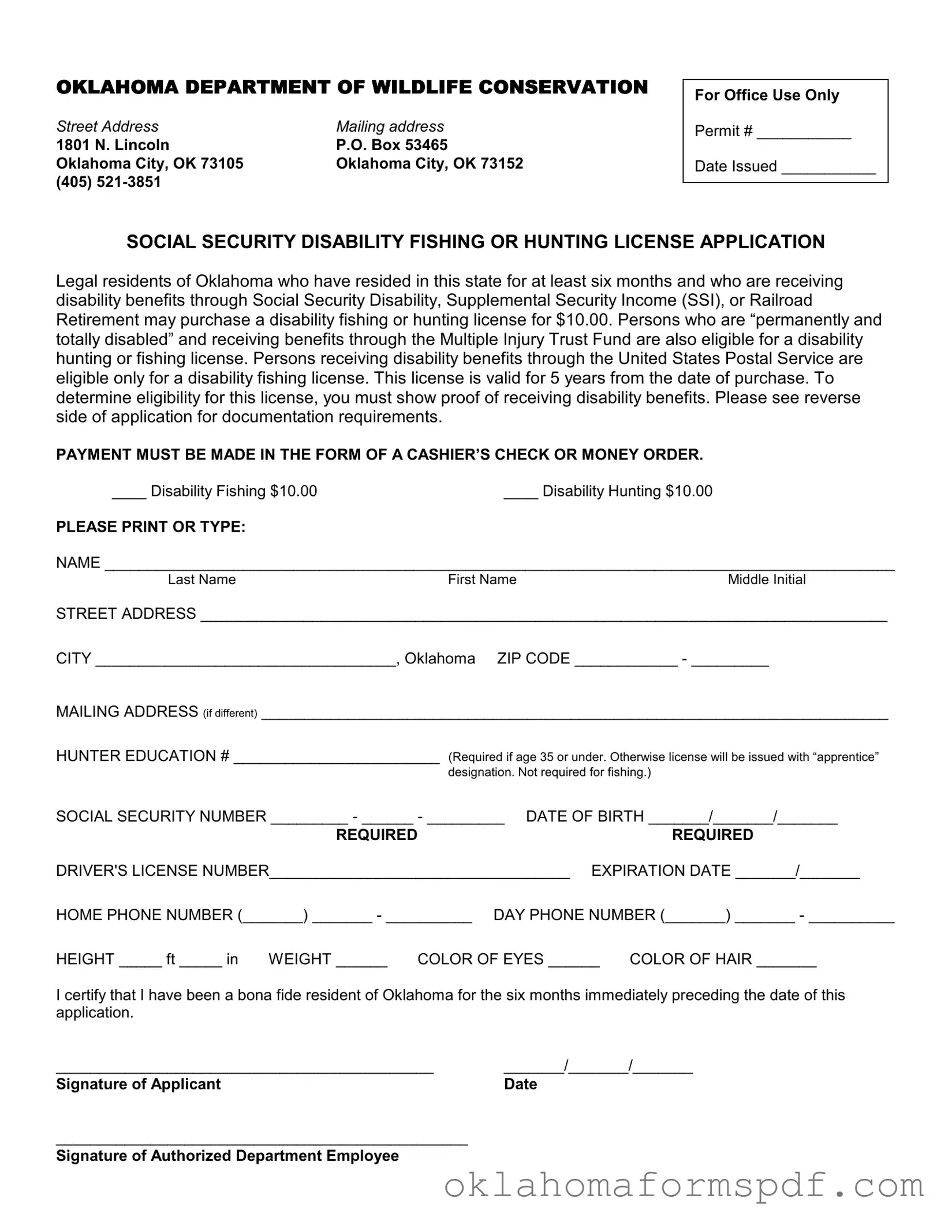 Fill Out a Valid Oklahoma Fishing License Application Form