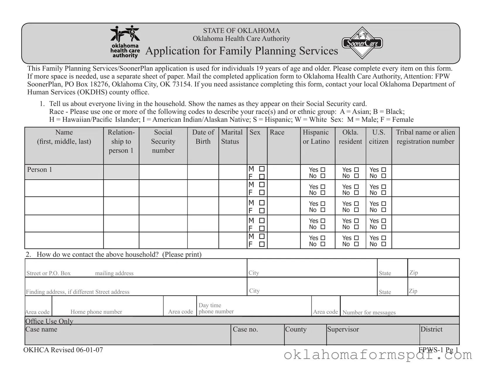 Fill Out a Valid Oklahoma Fpws 1 Form
