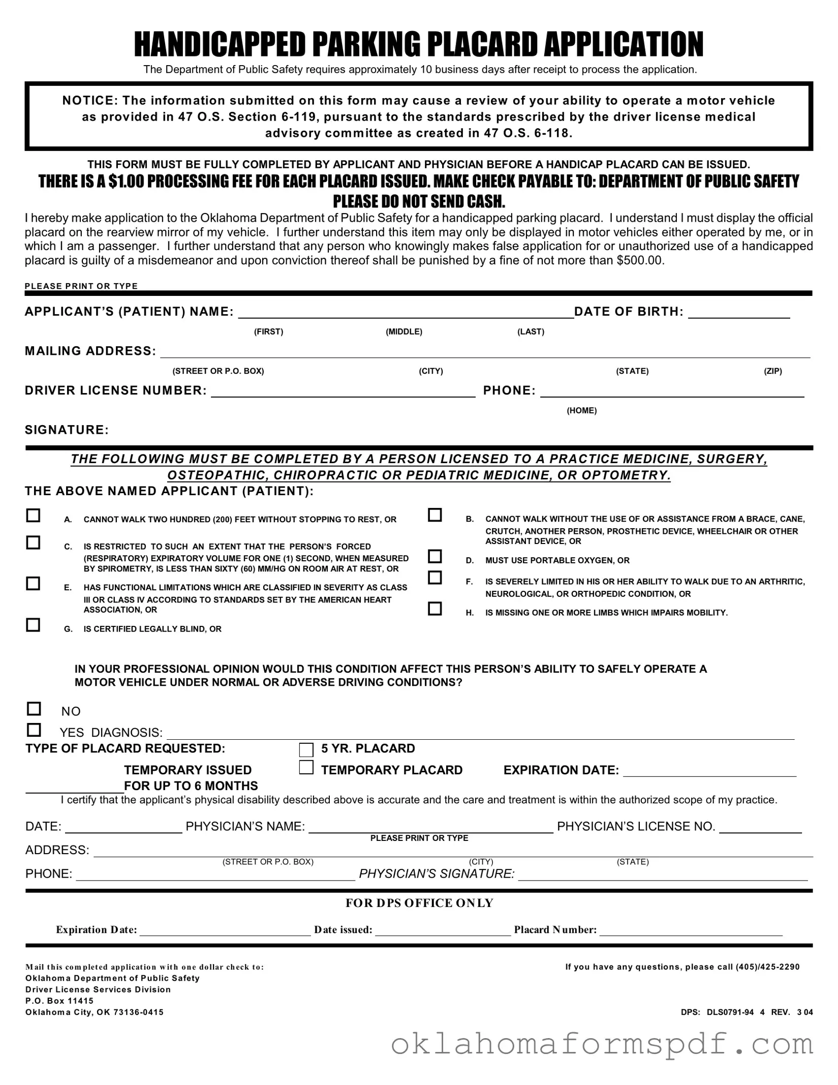 Fill Out a Valid Oklahoma Handicapped Form
