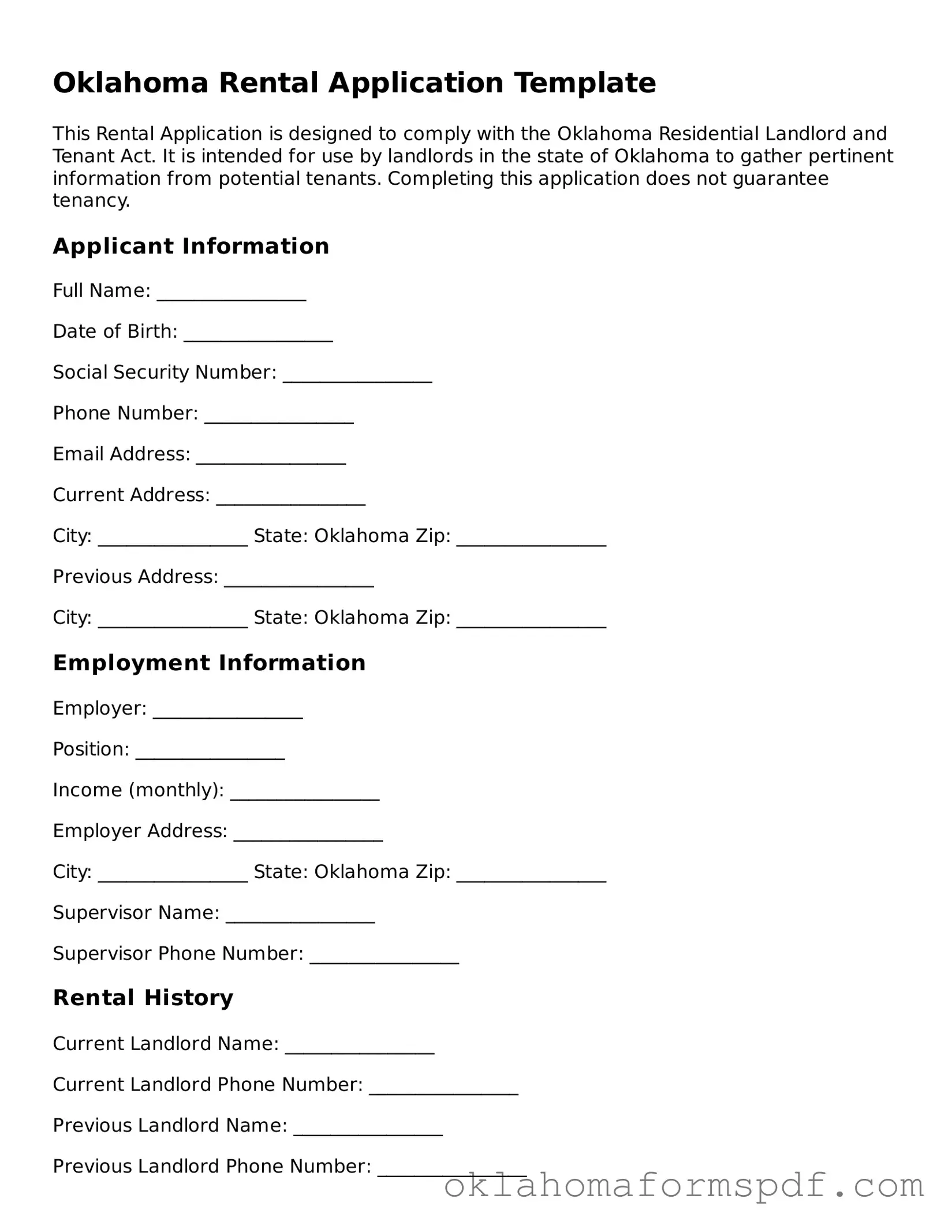 Attorney-Verified Rental Application Form for the State of Oklahoma