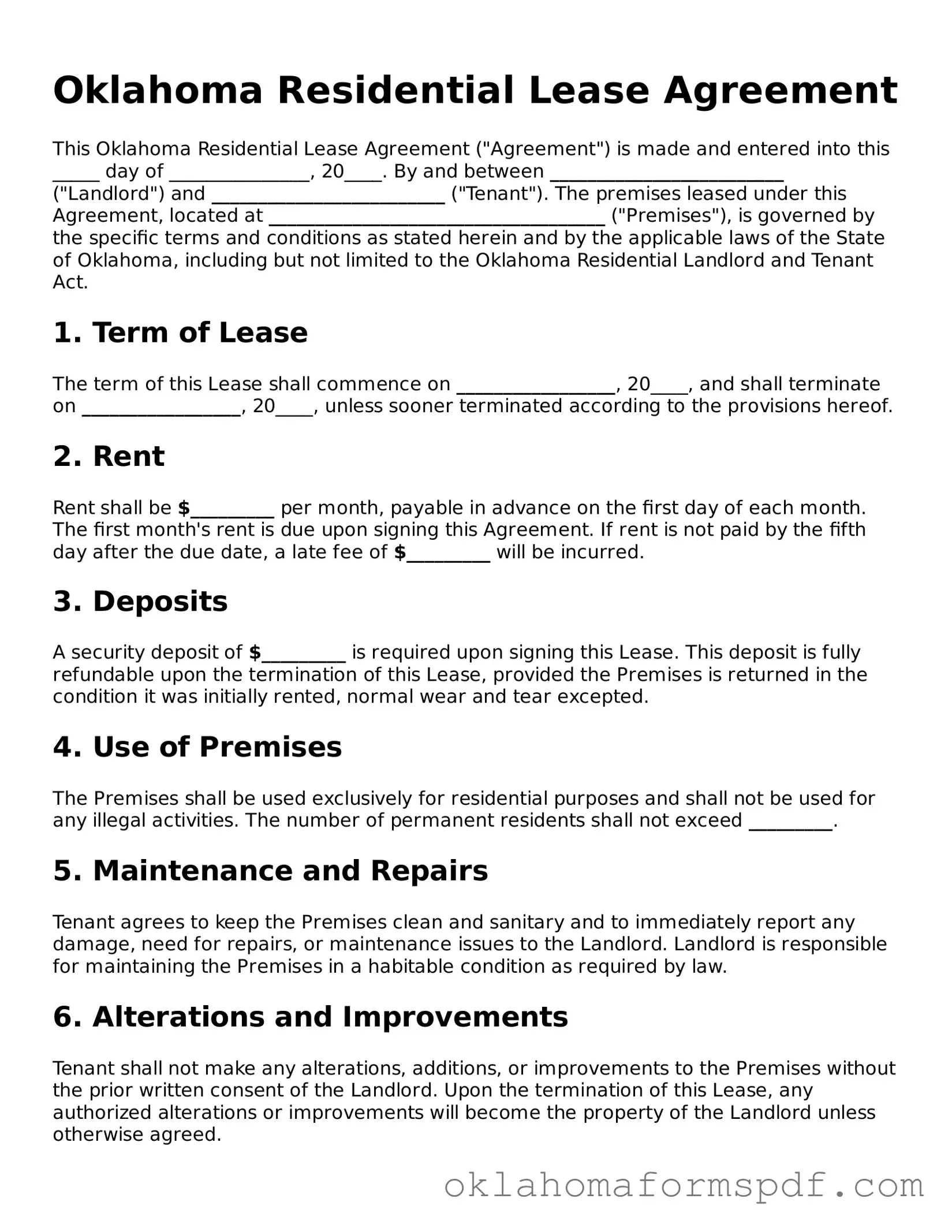 Attorney-Verified Residential Lease Agreement Form for the State of Oklahoma
