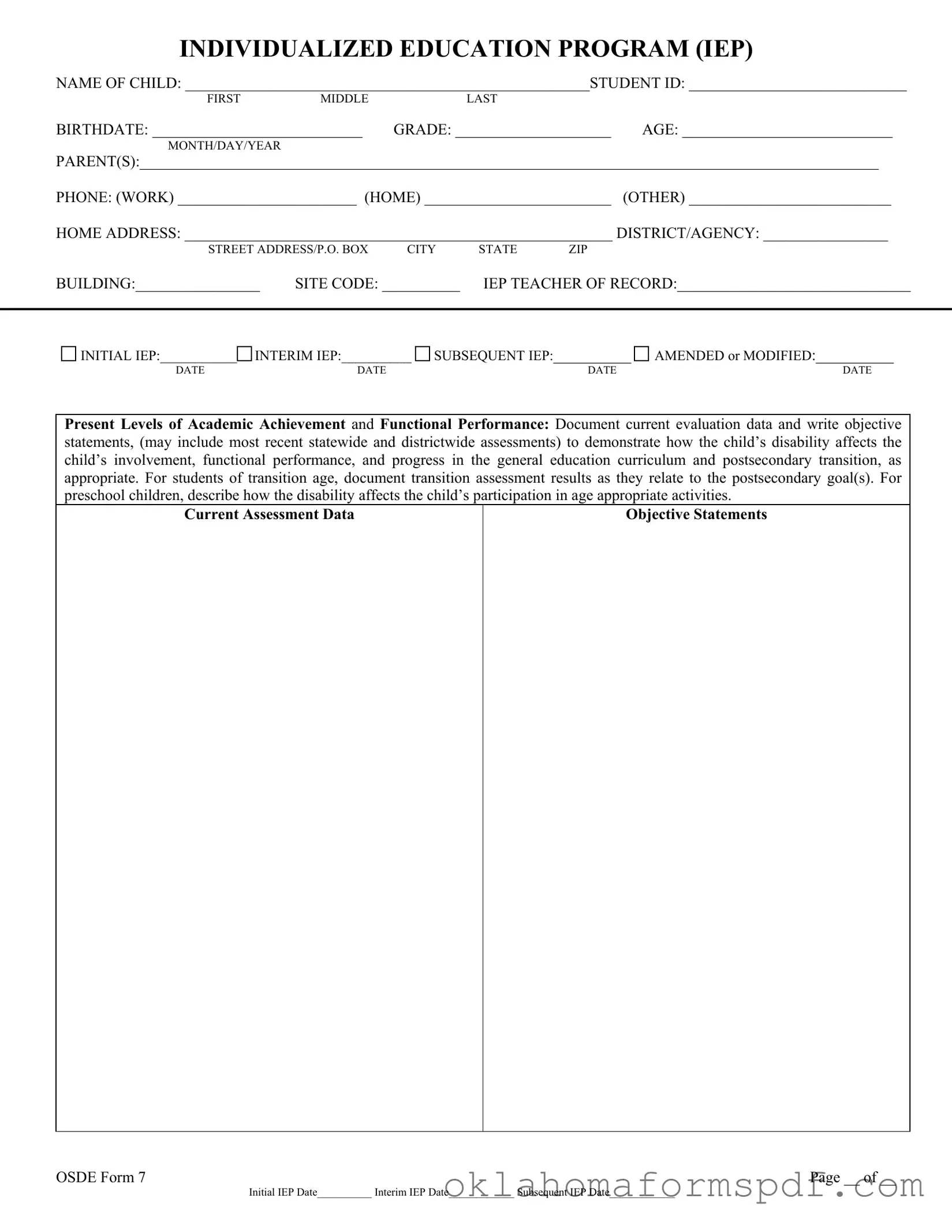 Fill Out a Valid Oklahoma Iep Form