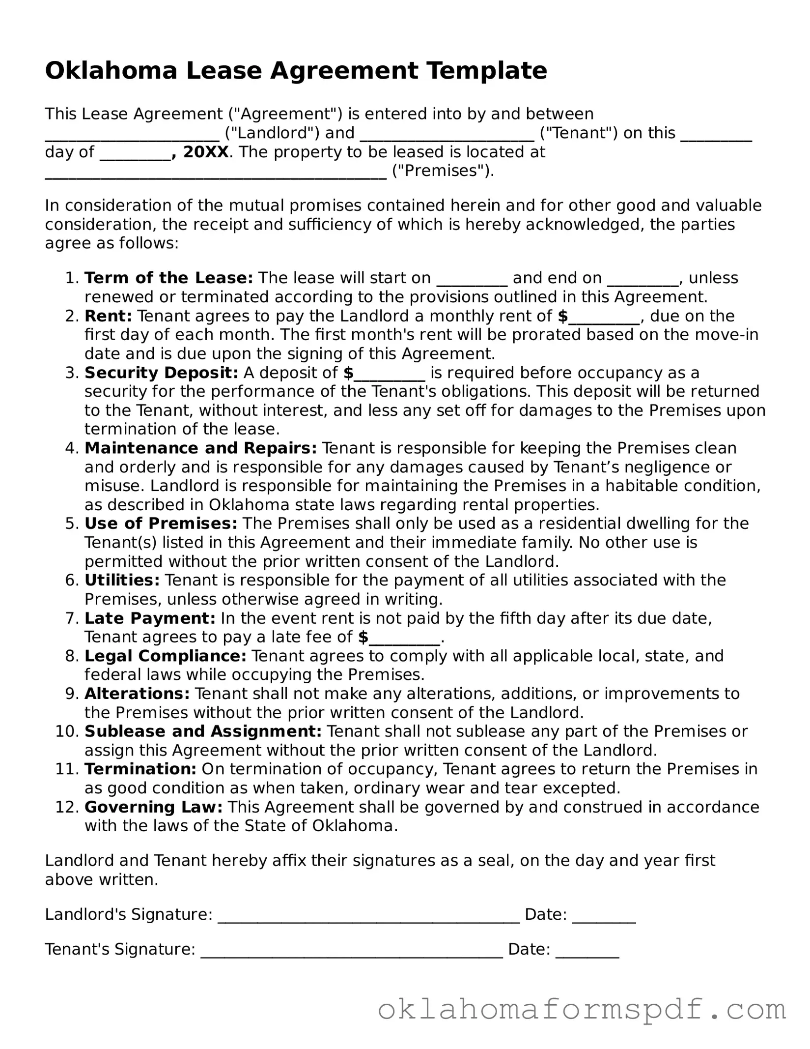 Attorney-Verified Lease Agreement Form for the State of Oklahoma