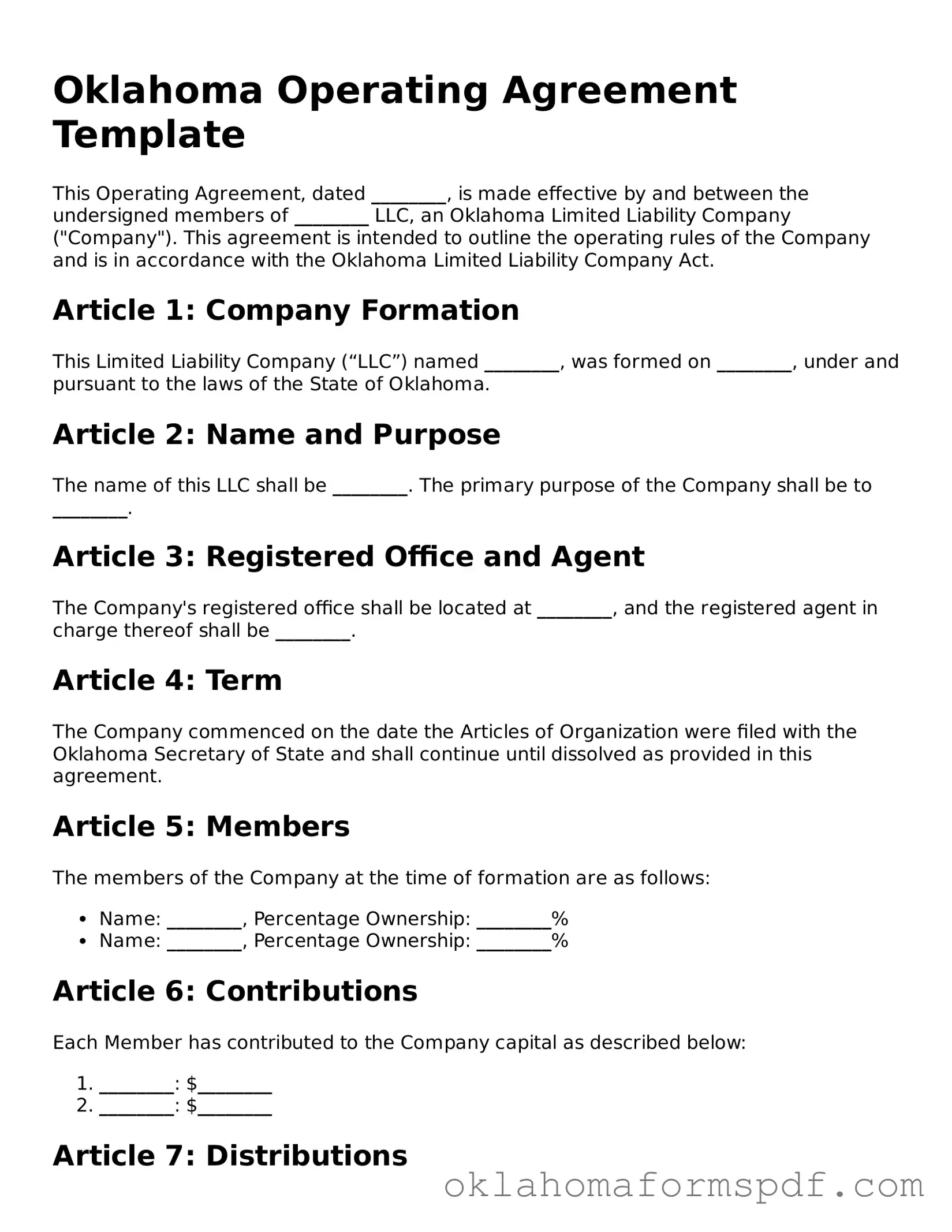 Attorney-Verified Operating Agreement Form for the State of Oklahoma
