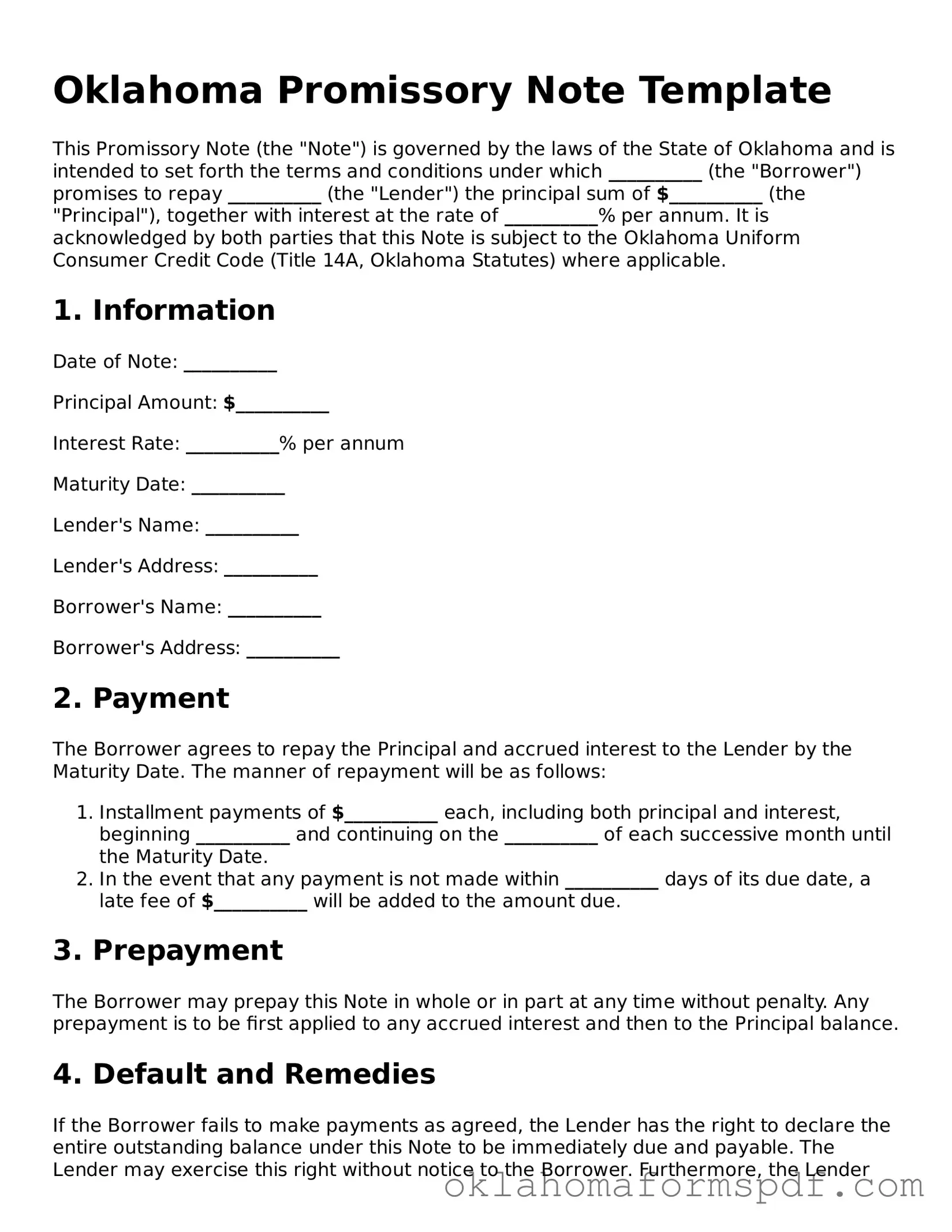 Attorney-Verified Promissory Note Form for the State of Oklahoma