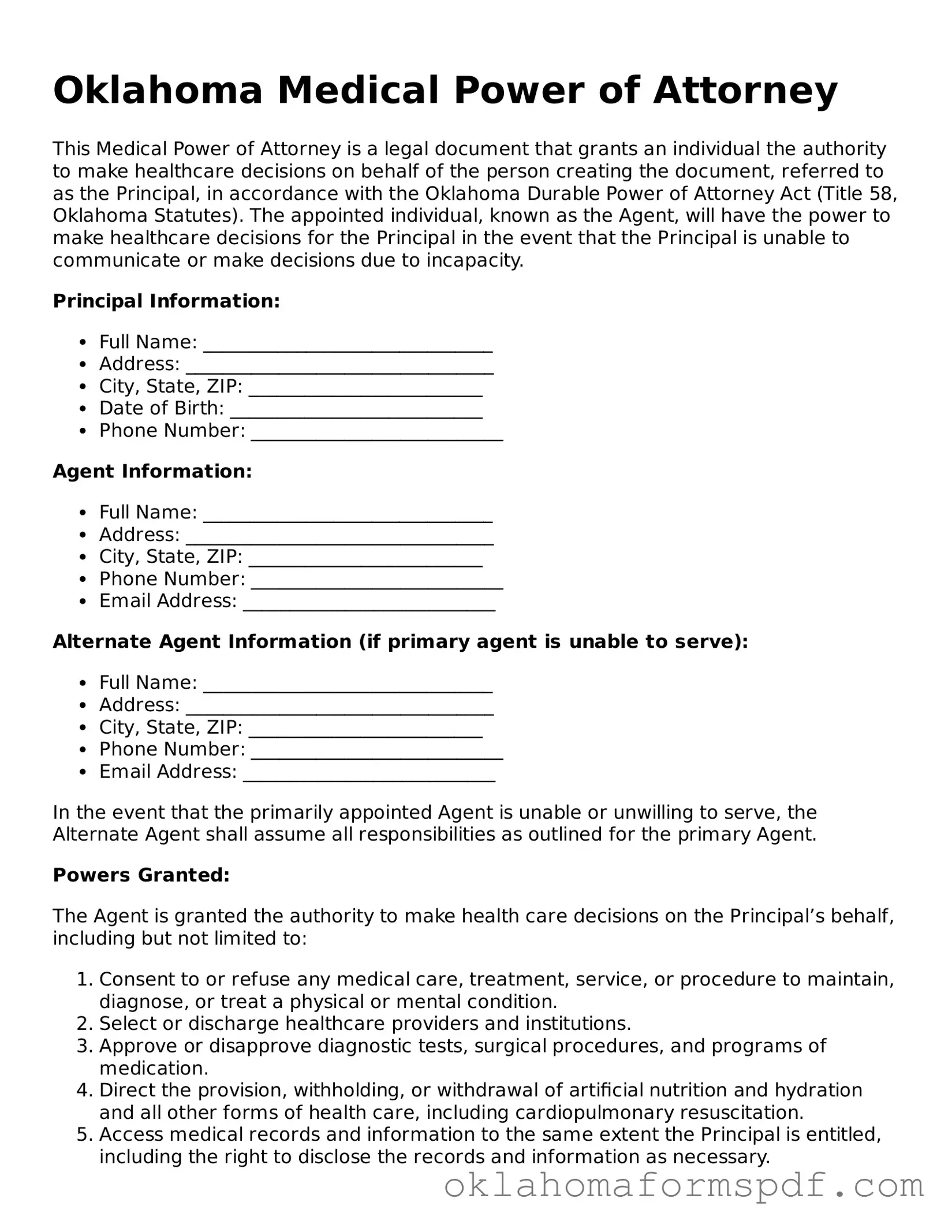 Attorney-Verified Medical Power of Attorney Form for the State of Oklahoma