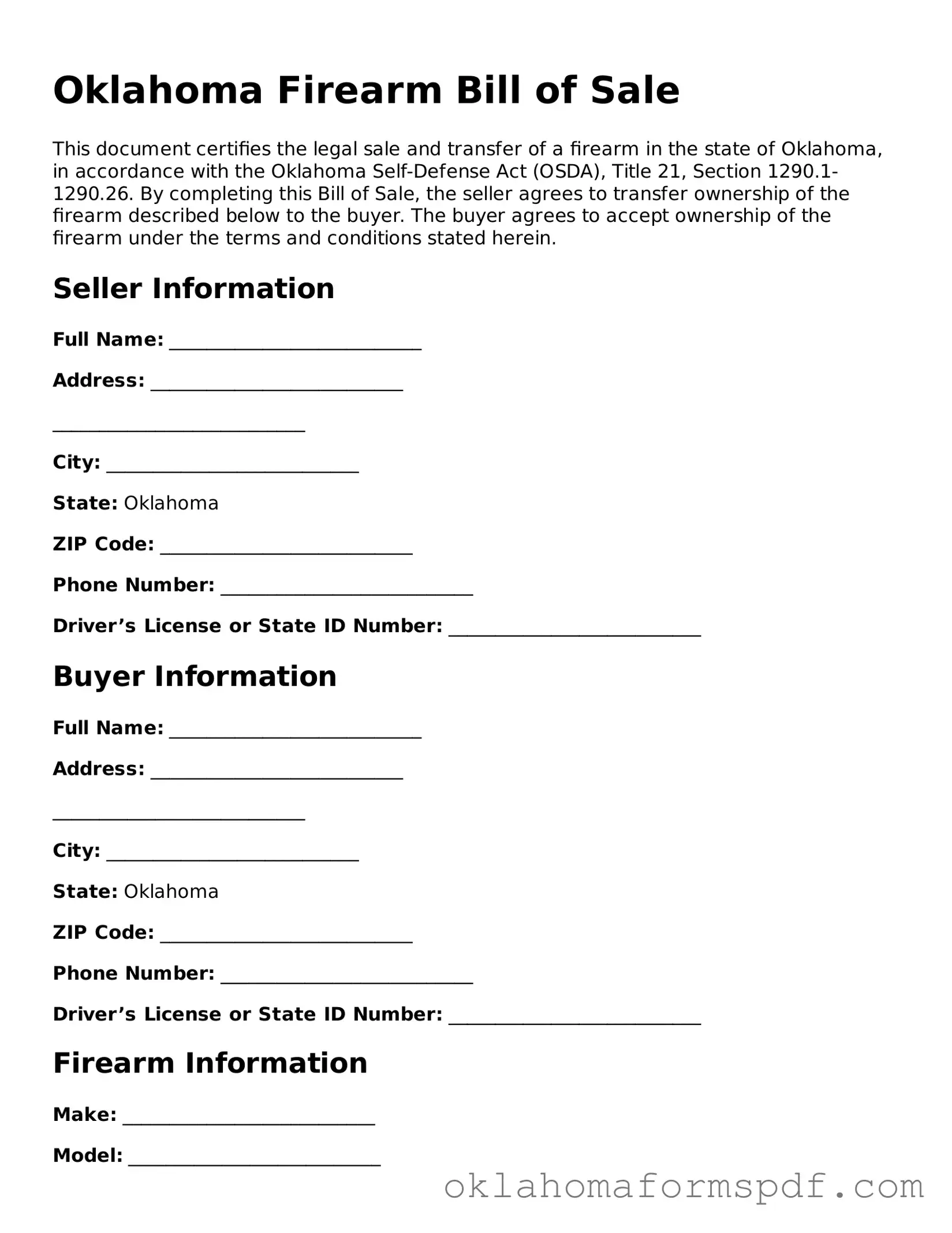 Attorney-Verified Firearm Bill of Sale Form for the State of Oklahoma