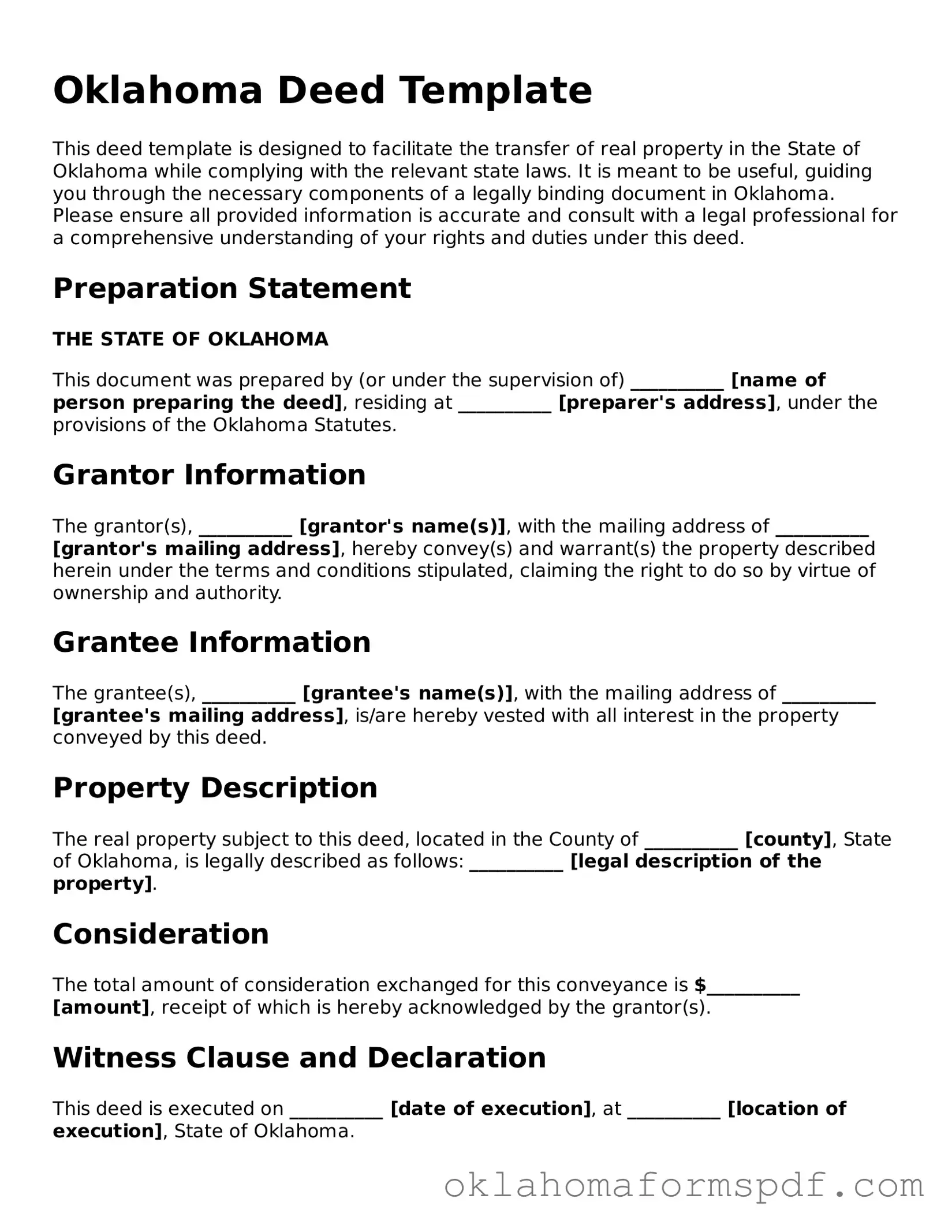 Attorney-Verified Deed Form for the State of Oklahoma