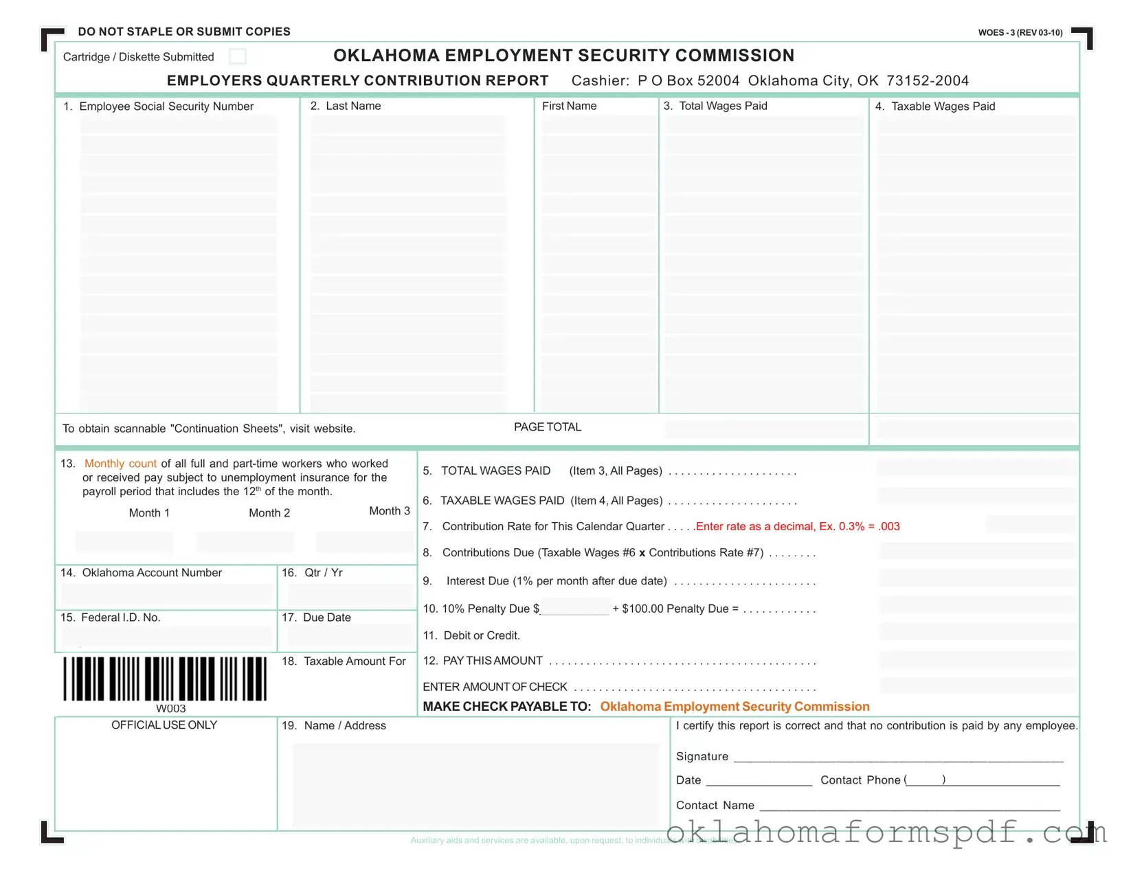Fill Out a Valid Oklahoma Quarterly Contribution Report Form