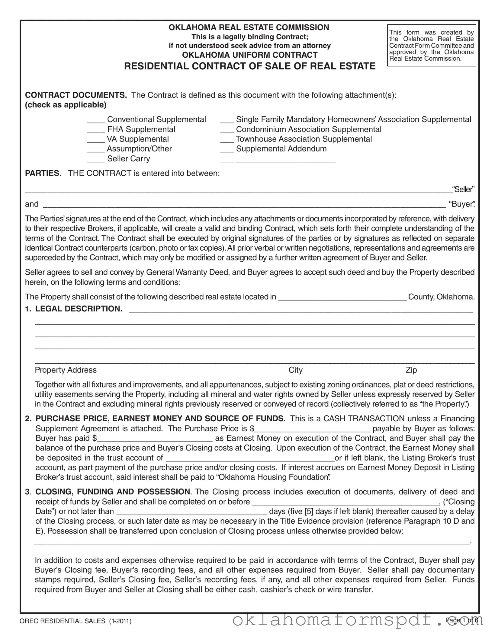 Fill Out a Valid Oklahoma Real Estate Contract Sale Form