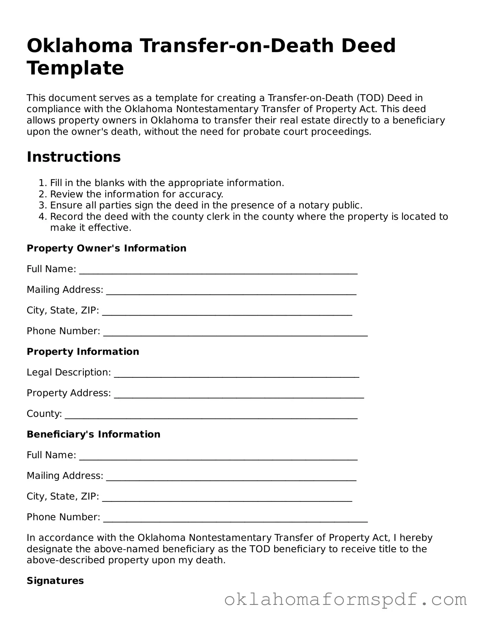 Attorney-Verified Transfer-on-Death Deed Form for the State of Oklahoma