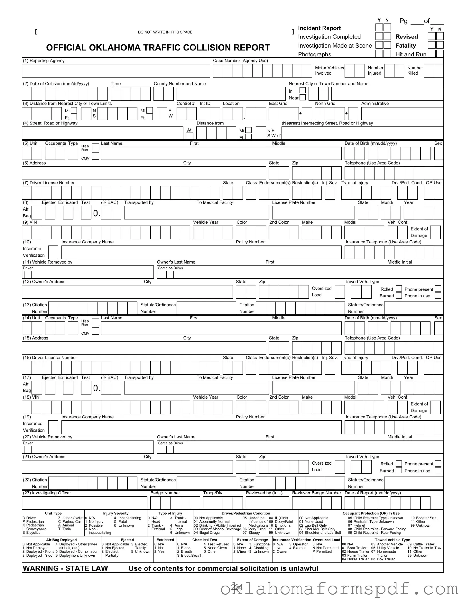 Fill Out a Valid Oklahoma Traffic Collision Report Form