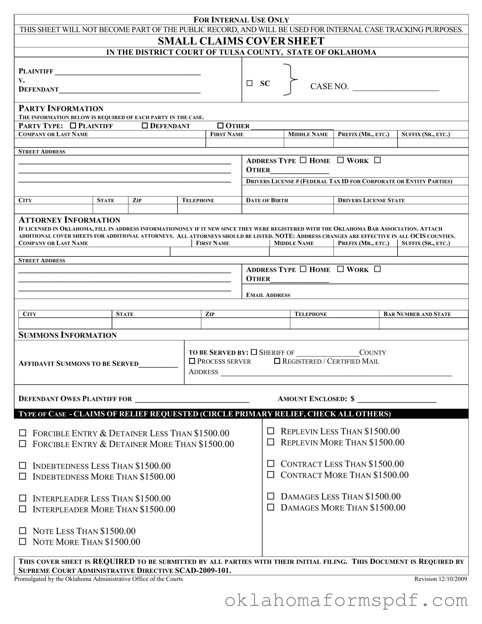 Fill Out a Valid Oklahoma Tulsa Small Claims Form