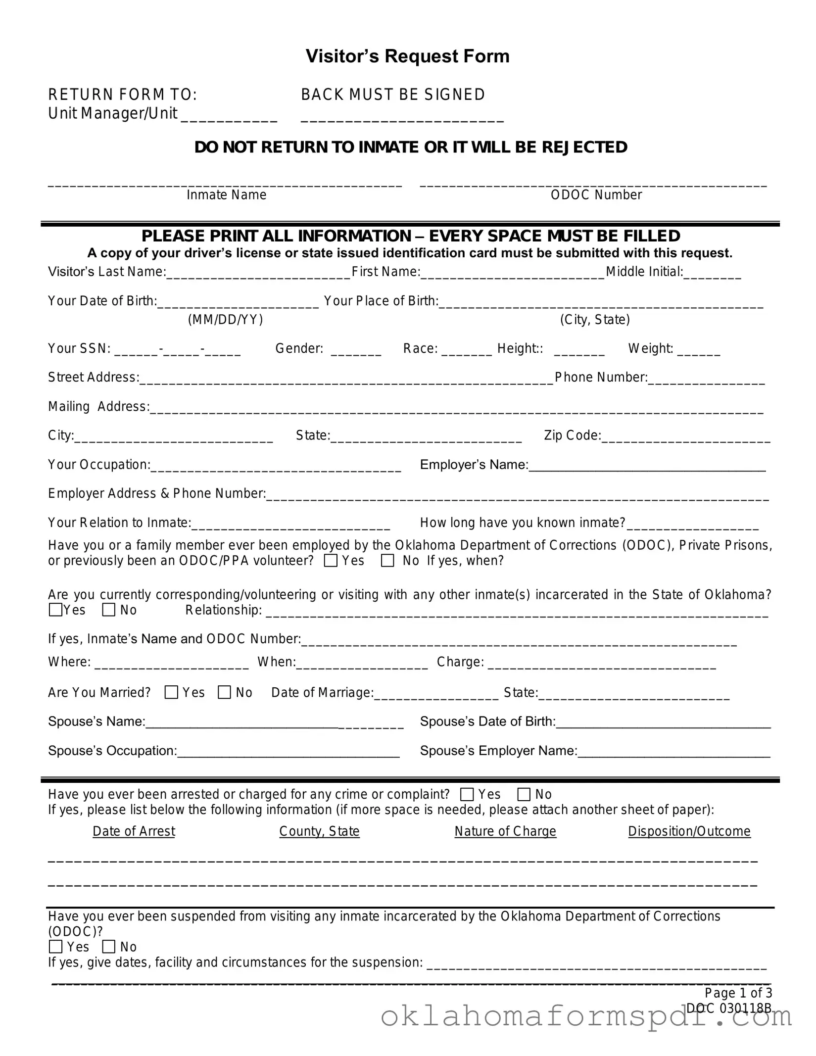 Fill Out a Valid Oklahoma Visitation Form