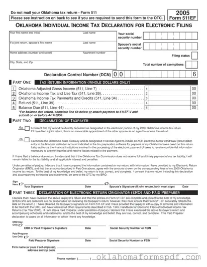 Fill Out a Valid Oklahoma 511Ef Form