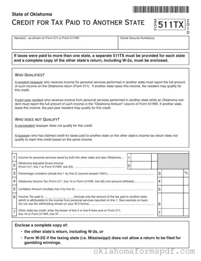 Fill Out a Valid Oklahoma 511Tx Form