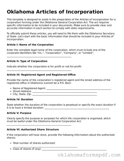 Attorney-Verified Articles of Incorporation Form for the State of Oklahoma
