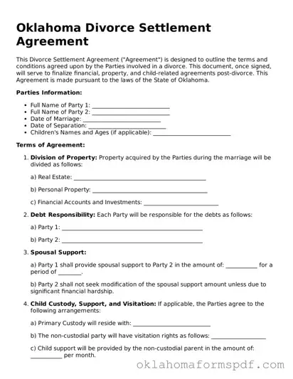 Attorney-Verified Divorce Settlement Agreement Form for the State of Oklahoma
