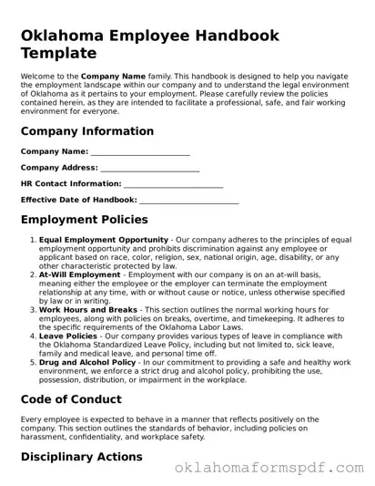 Attorney-Verified Employee Handbook Form for the State of Oklahoma