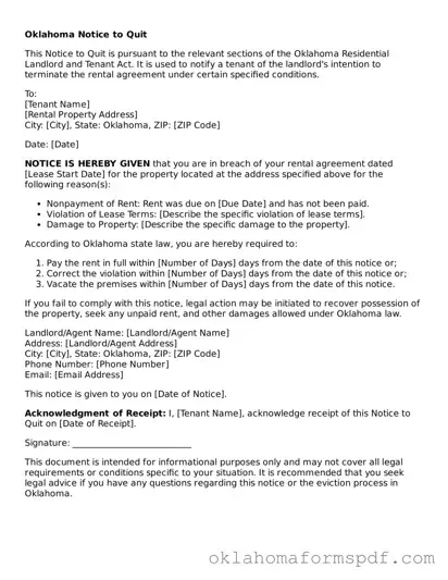Attorney-Verified Notice to Quit Form for the State of Oklahoma