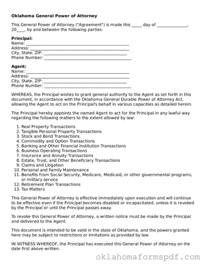 Attorney-Verified General Power of Attorney Form for the State of Oklahoma