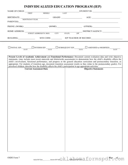 Fill Out a Valid Oklahoma Iep Form