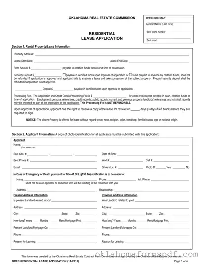 Fill Out a Valid Oklahoma Lease Application Form