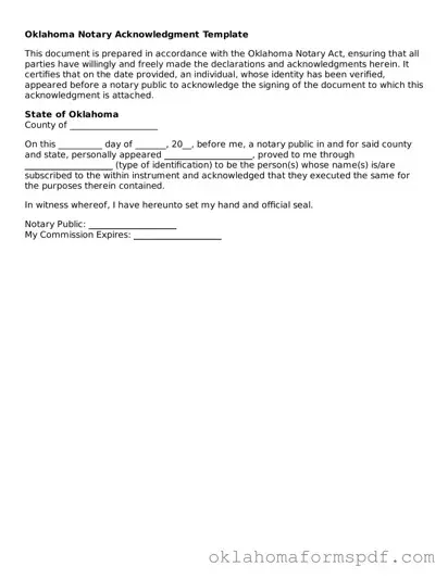 Attorney-Verified Notary Acknowledgement Form for the State of Oklahoma