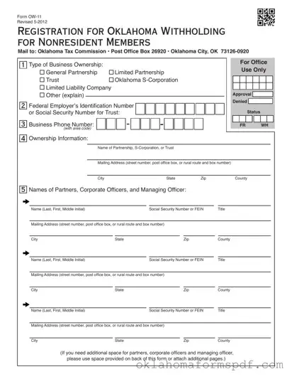 Fill Out a Valid Oklahoma Ow 11 Form