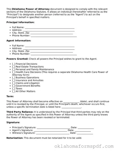 Attorney-Verified Power of Attorney Form for the State of Oklahoma