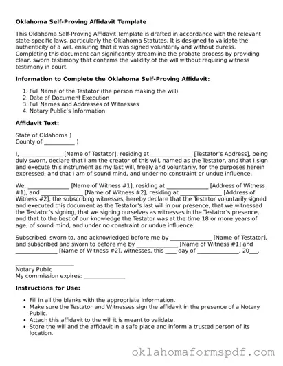 Attorney-Verified Self-Proving Affidavit Form for the State of Oklahoma